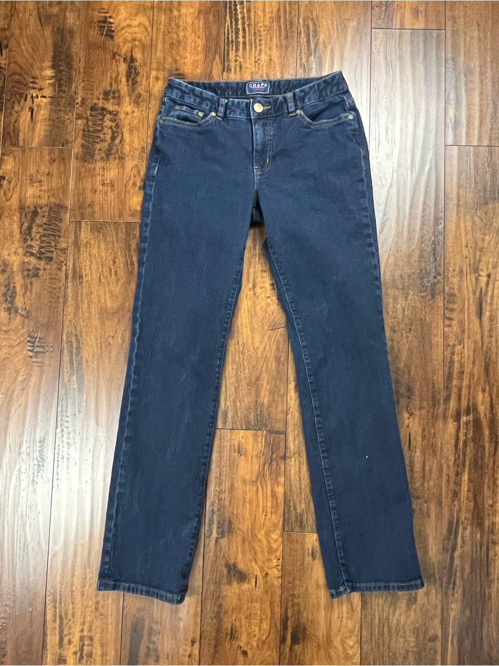 Chaps Denim Madden Straight Jeans Mid Rise Dark Wash Stretch Women’s Size 4.